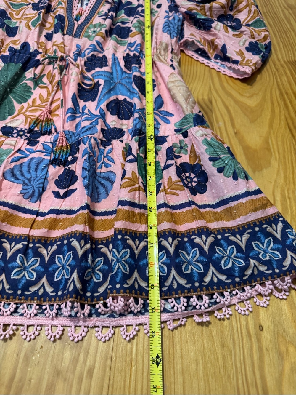 Farm Rio Seashell Tapestry Pink Cotton Mini Dress Women’s Large - Picture 8 of 16
